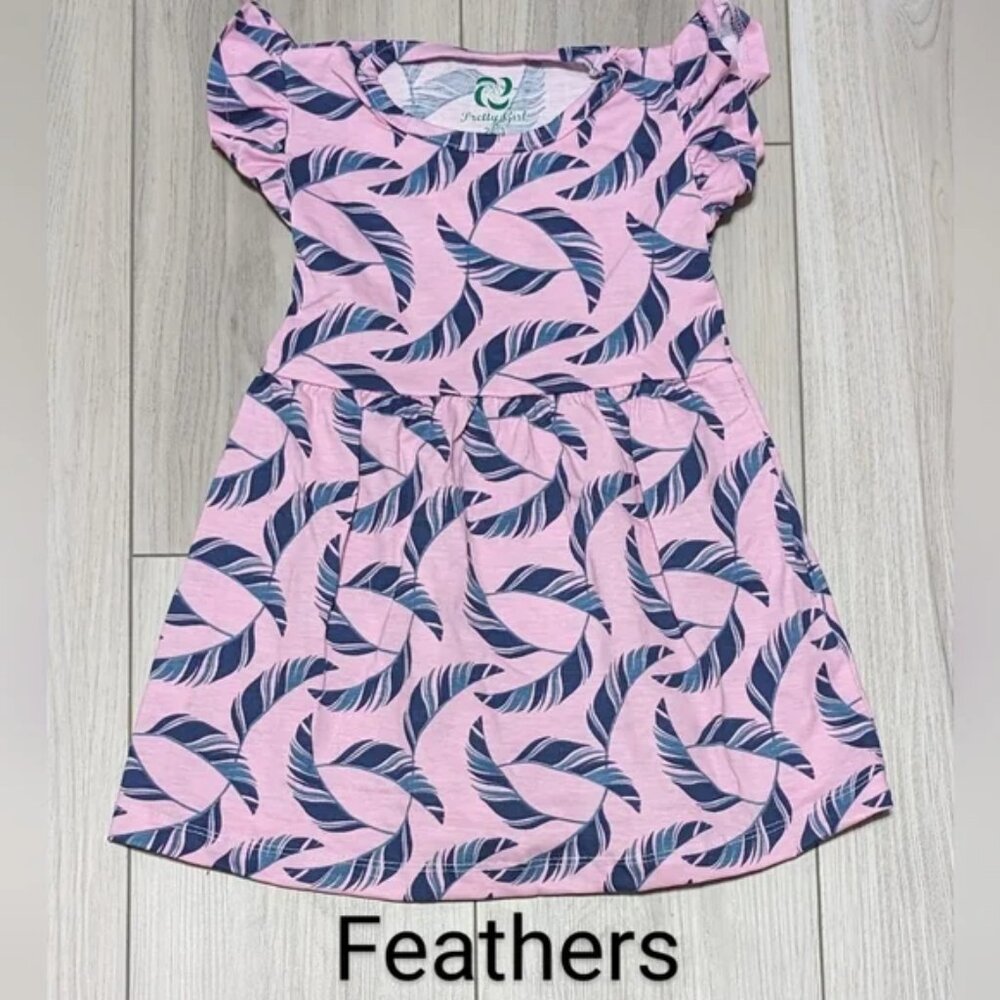 Toddler Girls Ruffle Sleeves Cotton Dress –Vibrant Feathers Print,NWOT, Casual